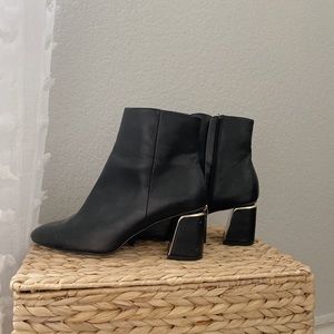 ZARA black booties with gold detail in heel